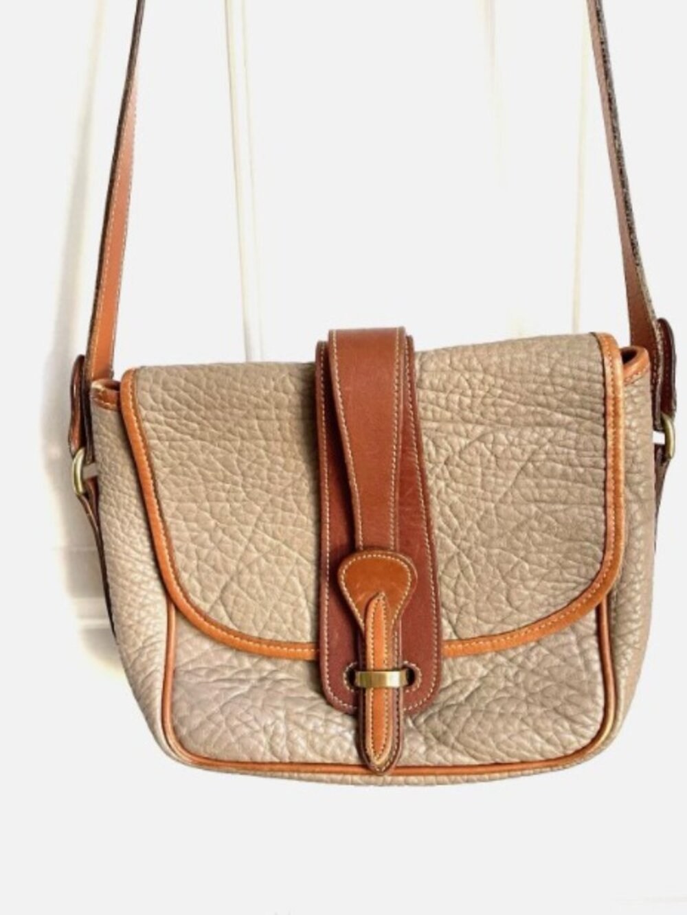 Dooney & Bourke All Weather Taupe Brown Leather Equestrian Crossbody Bag 90s Vnt